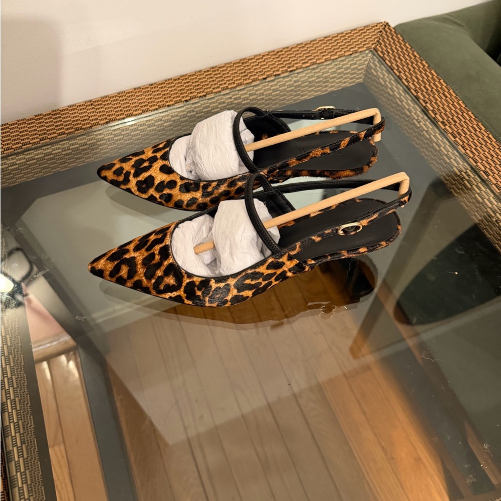 J Crew Robin Leopard Print Slingback kitten Heels in printed calf hair - Picture 2 of 5